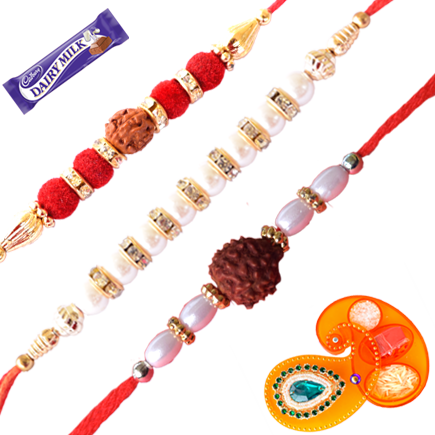 Pearl Rakhi With Two Sober Rudraksh Rakhi (3 Rakhi Combo)