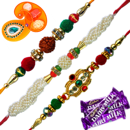 Rudraksh Rakhdi - Beads Rakhdi - Fancy Rakhdi (3 Rakhi Combo)