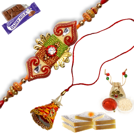 Elegant Zardosi Rakhi Set For Bhaiya Bhabhi