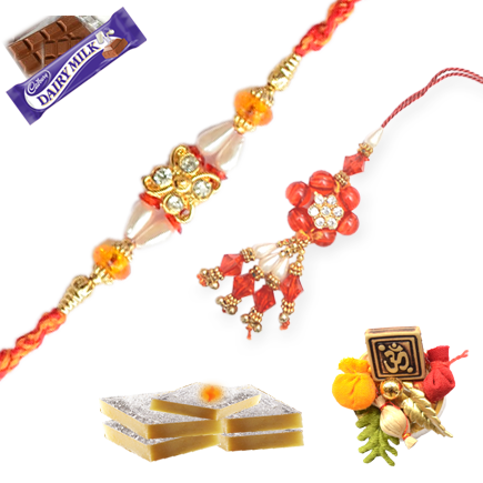 Colorful Zardosi Rakhi Set For Bhaiya And Bhabhi