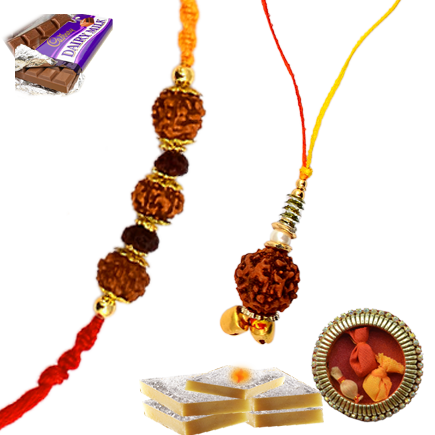 Artistic Rudraksha Rakhi And Lumba Set For Bhaiya Bhabhi