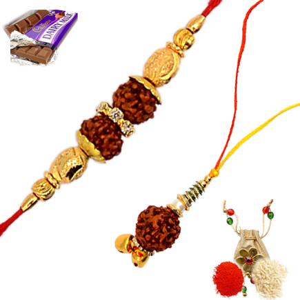 Beautiful Rudraksha Rakhi And Lumba Set For Bhaiya Bhabhi