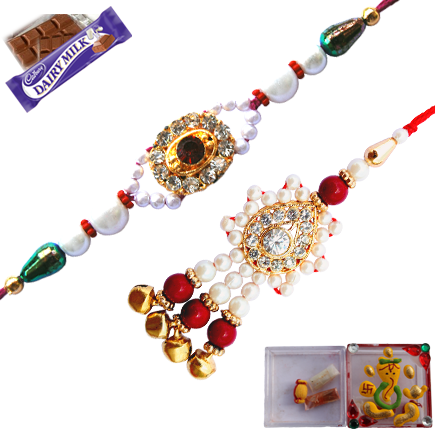 Marvelous Lumba Rakhi Made Of Diamond Pearl Stone With Pearl