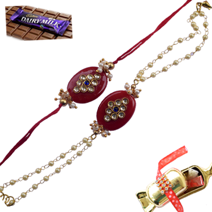 Couple Rakhi With Pearl Diamond Minakari Work