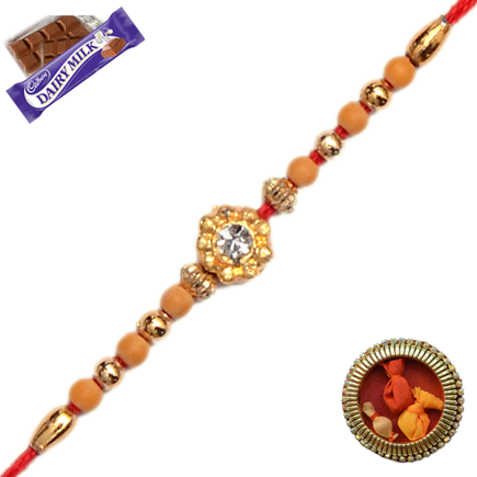 Elegent American Diamond Rakhi With Delicate Bead Work