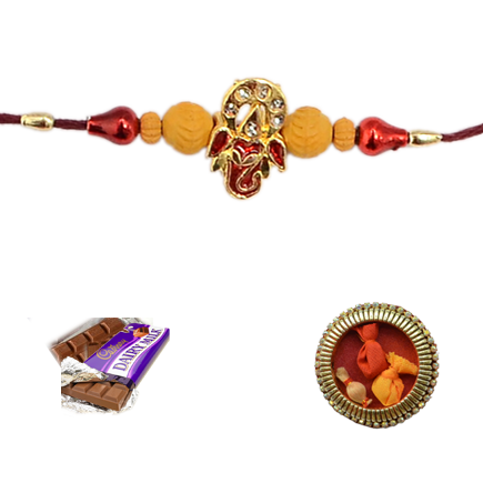 Shree Ganesha Rakhi With Sandalwood Beads