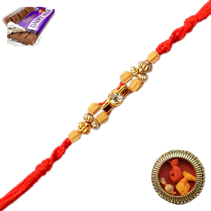 Trendy American Diamond Rakhi With Sandalwood Beeds