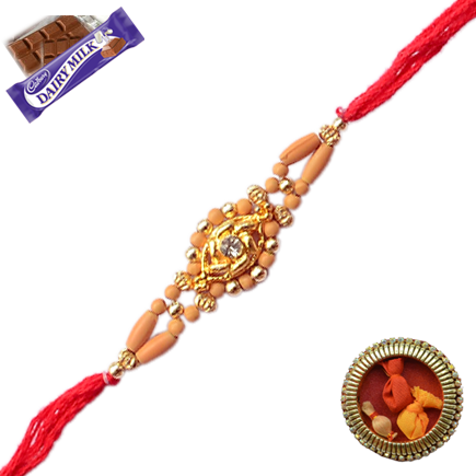 Elegent American Diamond Rakhi With Delicate Bead Work