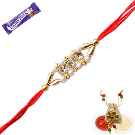 Trendy American Diamond Rakhi With White Beed Work