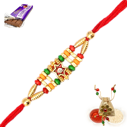 Colorful American Diamond Rakhi With Beads