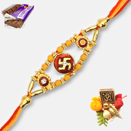 Elegant Swastik Rakhi With Beads