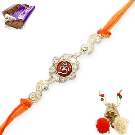 Elegent Silver Plated Om Designer Rakhi