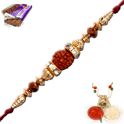 Beautiful Rudraksha Rakhi Beaded With Imitation Stones And Metal