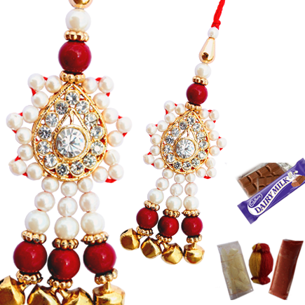 Marvelous Lumba Rakhi Made Of Diamond Pearl Stone