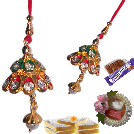 Lumba Rakhi With Beads And Diamonds For Bhabhi