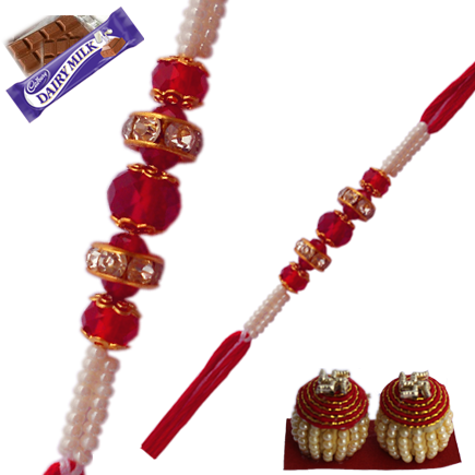 Elegant Beads Rakhi with Small Pearl Diamond Work