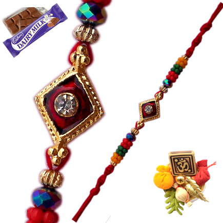 Beautiful Golden Rakhi with Beads Diamonds Minakari