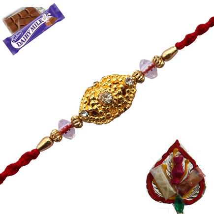 Elegant Golden Rakhi With Big Diamond