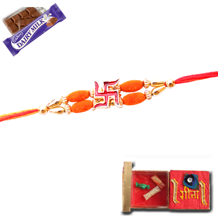 Sober Swastik Rakhi With Minakari