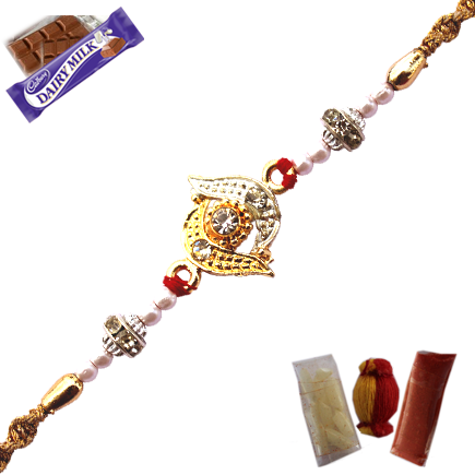 Elegant Silver - Golden Rakhi With Beautiful Design