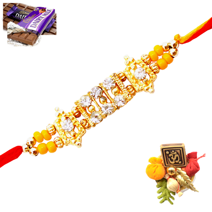 Beautiful Golden Rakhi With Diamonds