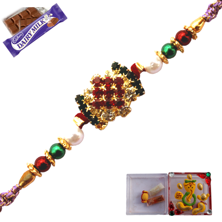 Elegant Colorful Rakhi With Multicolor Diamonds and Beads