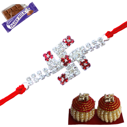 Elegant Swastik Rakhi With Diamonds