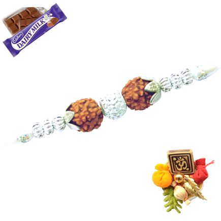 Nice Rudraksha Rakhi With Silver Beads