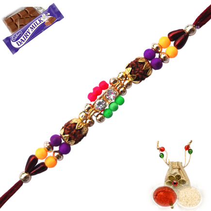 Design Rakhi With Multicolor - Multi Stones and Rudraksha