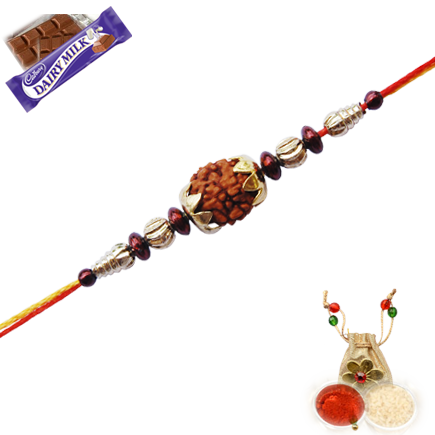 Sober Rudraksha Rakhi With Beautiful Bead Work