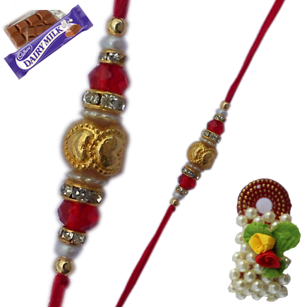 Beautiful Golden Rakhi With Diamonds and Beadwork