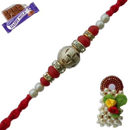 Elegant Swastik Rakhi Pearl and Small Diamond Work