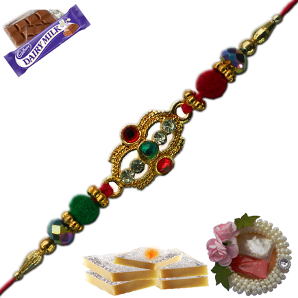 Diamond Bead Rakhi with Gold Work And Meenakari