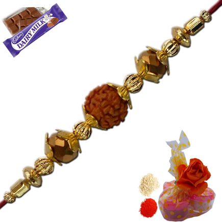 Golden Rudraksha Rakhi For Bade Bhaiya