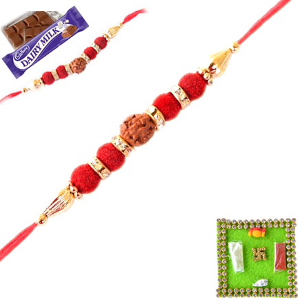 Rudraksh Rakhi - Rakhdi With Red Beads