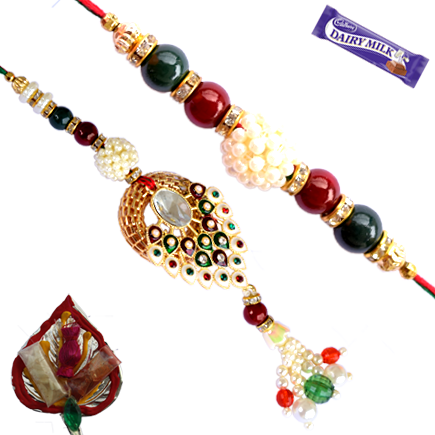 SET OF BHAIYA BHABHI RAKHI WITH PEARL