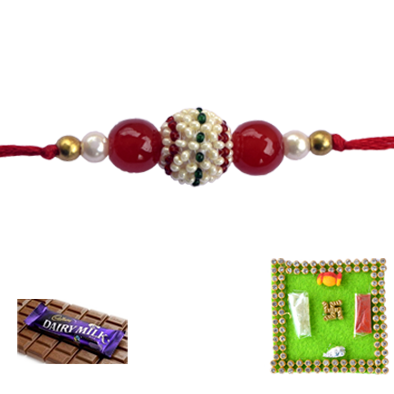 Red Green White Pearl Rakhi