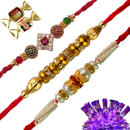 Combination Of Diamonds And pearls Rakhdi (3 Rakhi Combo)