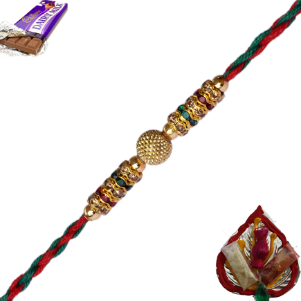 Golden Rakhi With Colourfull Diamond