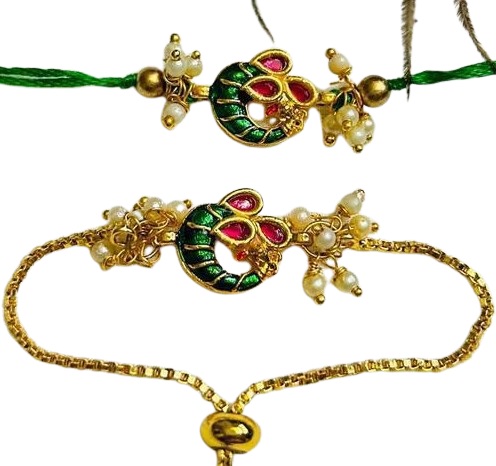 Elegant Minawork Couple Rakhi With Pearls