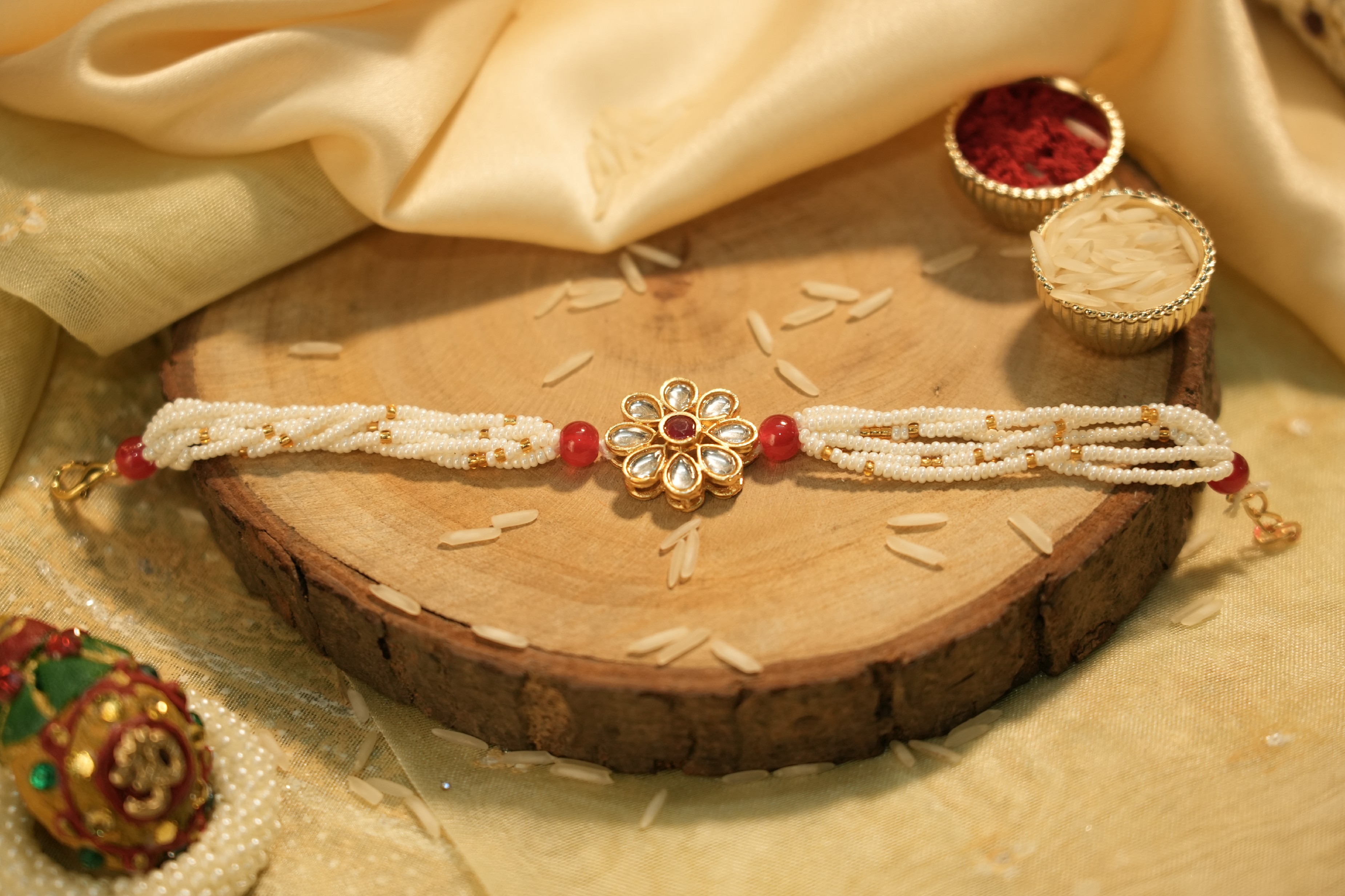 Beautiful Red Pearl Bead Lumba With Meenakri