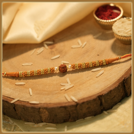 Beautiful Rudraksh Pearl Tulsi Beads Rakhi