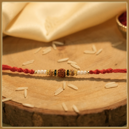 Elegant Trandy Rudraksha Rakhi With Pearls